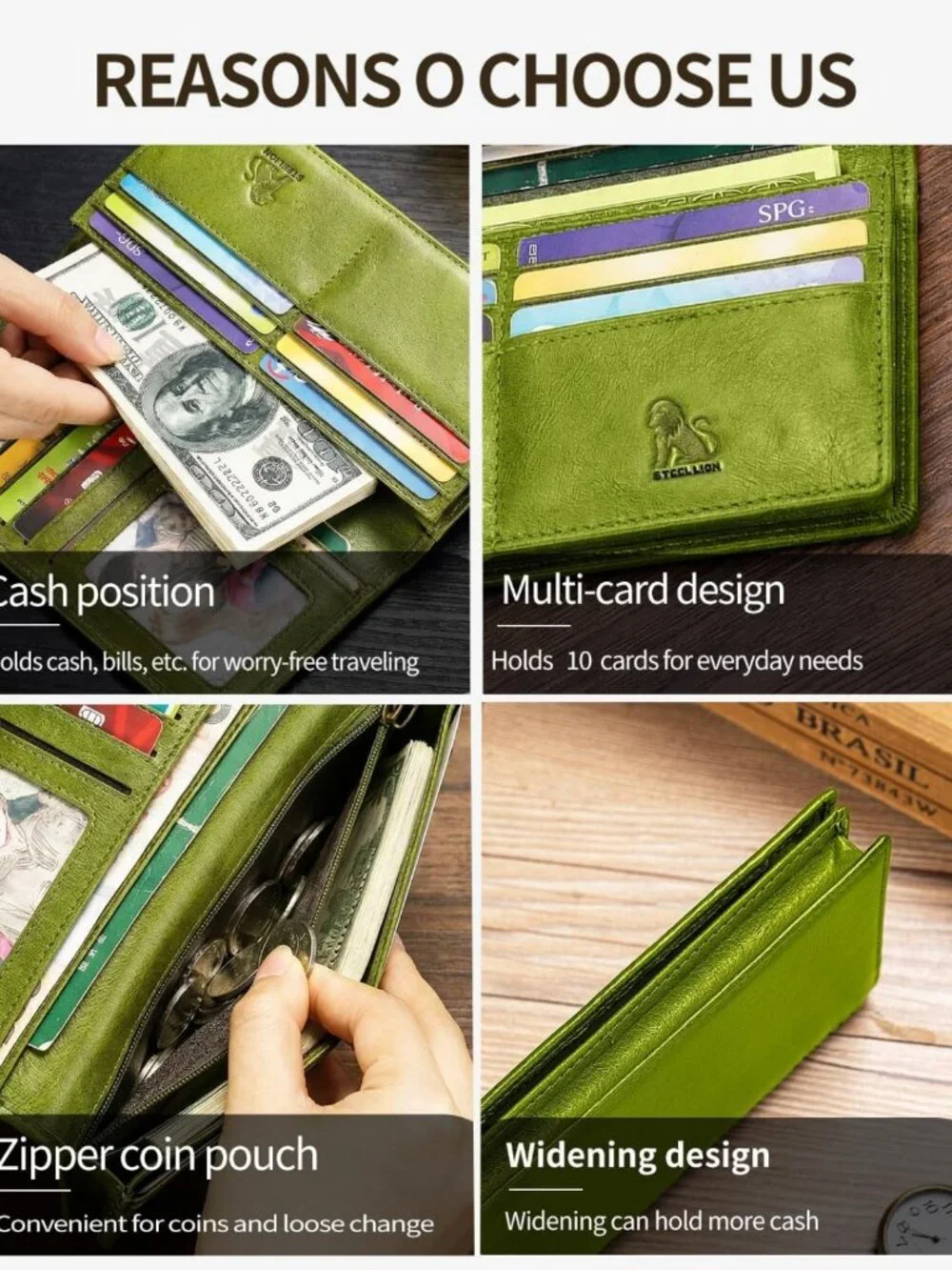Vintage Leather Bifold Wallet - RFID Blocking, ID Window, Multi-Card Slots